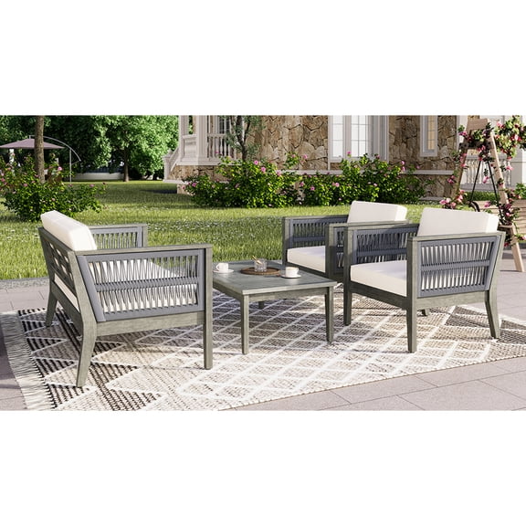 Removable Cushion Covers / Outdoor Picnic Time / 4-Piece Acacia Wood Set