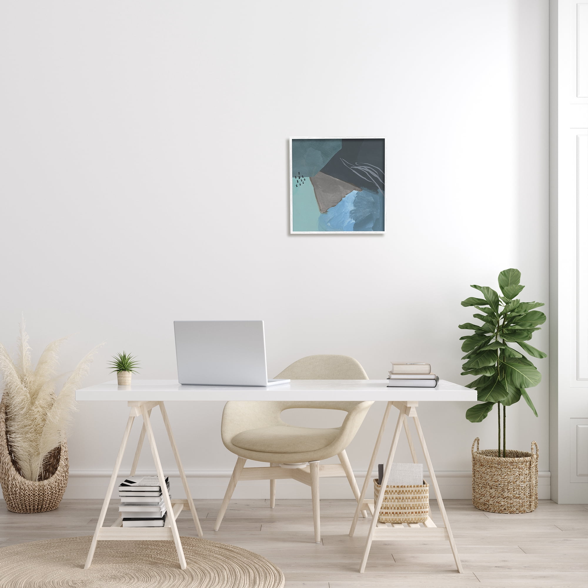 Steely Abstract Industrial Shapes Blue Green Grey Abstract Framed Art Print Wall Art, 17x17