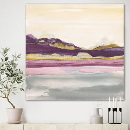 DESIGN ART Designart 'Painted Purple and Gold Landscape II' Shabby Chic Gallery-wrapped Canvas -