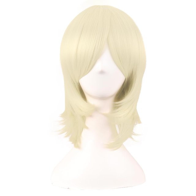 LinYooLi Perruque Cosplay en Fibre Synthétique 16 Pouces/40 cm (Blanc/bleu Azure)