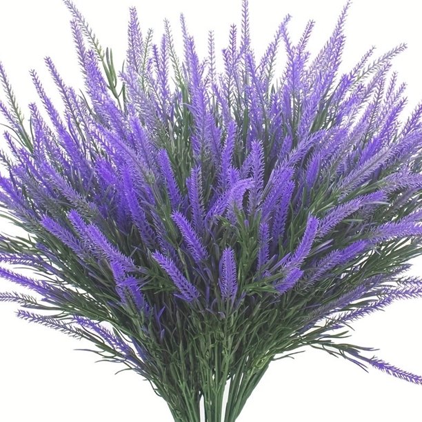 12 paquetes de flores artificiales para exteriores, plantas artificiales de lavanda, arbustos falsos, arbustos artificiales, vegetación de plástico para exteriores, resistente a los rayos UV, lavanda
