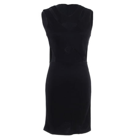 Length Cut Out - S/M Fit Black Slash and Geometric Cut Outs Midi Length Pencil Dress