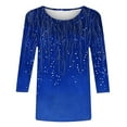thumbnail image 4 of Blue Women's Long Sleeve T-shirt, 3/4 Length Sleeve Womens Tops Casual Round Neck Cute Tops Fashion Loose Fit T Shirts Ladies Tops And Blouses,Women's Long sleeve T-shirt XXL, 4 of 5