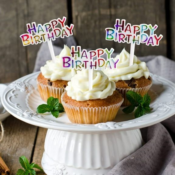 100PCS Happy Birthday Cupcake Toppers, Colorful Plastic Small Birthday Cake Toppers Happy Birthday Cupcake Picks Mini Cupcake Toppers for Birthday Anniversary Party Supplies