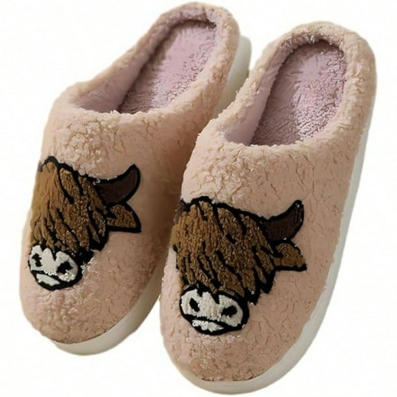 Highland Cow Slippers for Women Men Slippers Indoor Outdoor Anti-Slip Slippers for Men Warm Plush