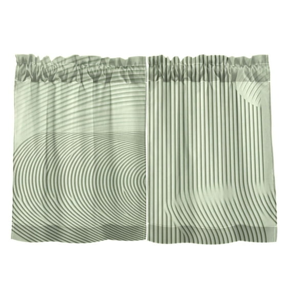 Minimalist Green Line Pattern 27"x24" Linen Look Cafe Curtain Set with Privacy and UV Protection