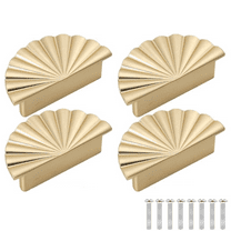 NUAHRHY 4pcs Brushed Gold Cabinet Pulls 2.5" Hole Center Cup Flat Brass Drawer Pulls Kitchen Cupboard Bathroom Dresser Cabinet Hardware Handles Zinc Alloy