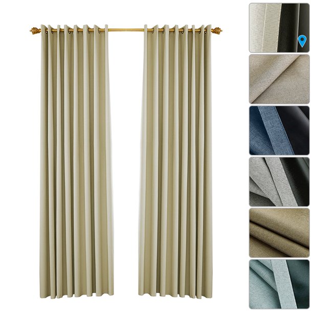 Cortinas opacas para dormitorio Cortinas aislantes con ojal para sala de estar, juego de 2 paneles ( Tomshoo Beige/53W X 63L in