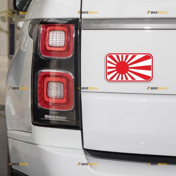Japanese Rising Sun Flag Rounded Corner Car Magnet Magnetic Sticker Decal - 4 Pack Reflective 3" 4" 5" 6" - for Truck Door Fridge Reusable Waterproof