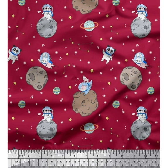 Soimoi Cotton Poplin Fabric Astronaut Animals,Star & Planet Galaxy Print Fabric by Yard 42 Inch Wide