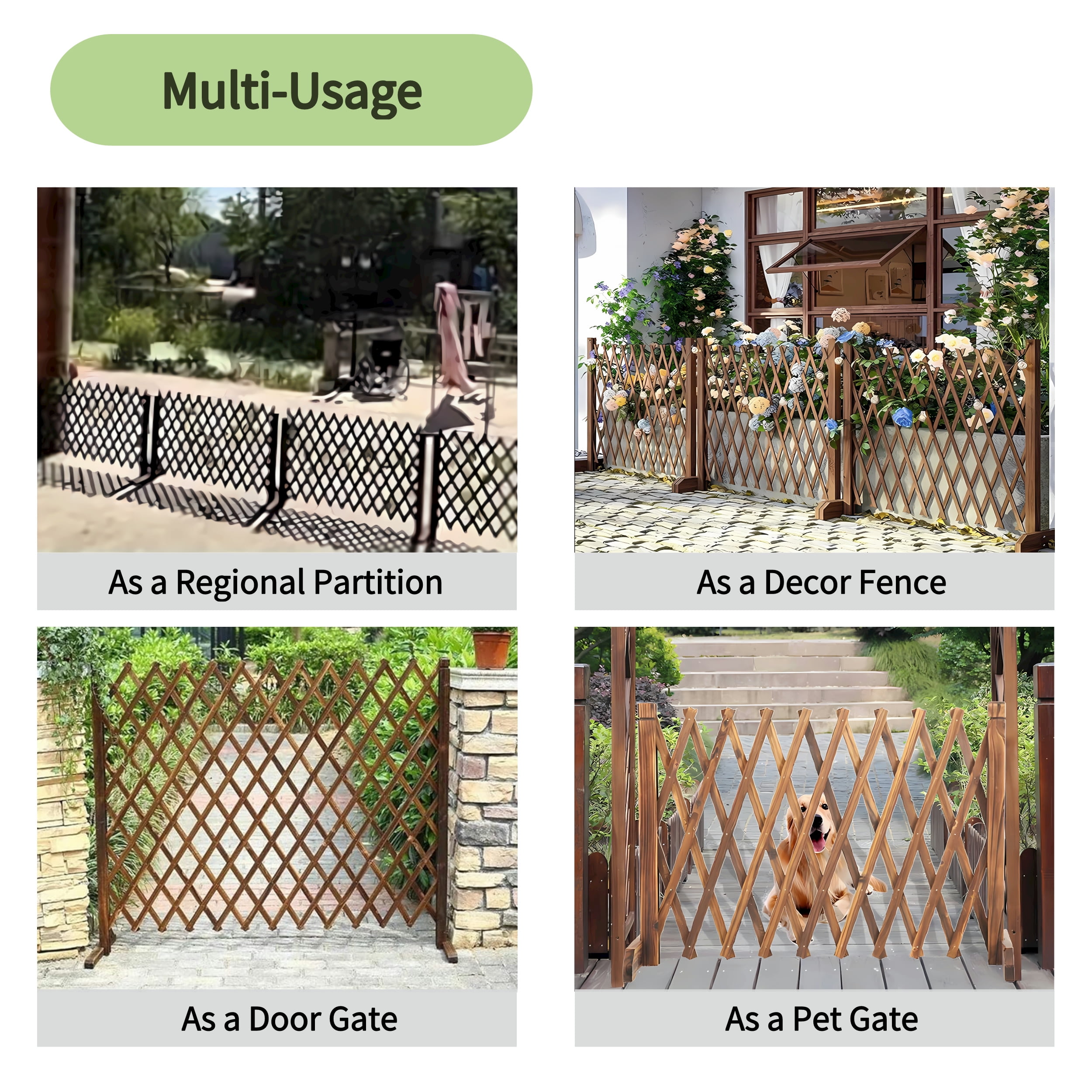 IAJXWI 2 Pack 27.5" x 63" Extendable Instant Wood Fence, Pet Gate Retractable Fences Barrier Section Partition for Home Garden Indoor Outdoor Yard, Dog Gate