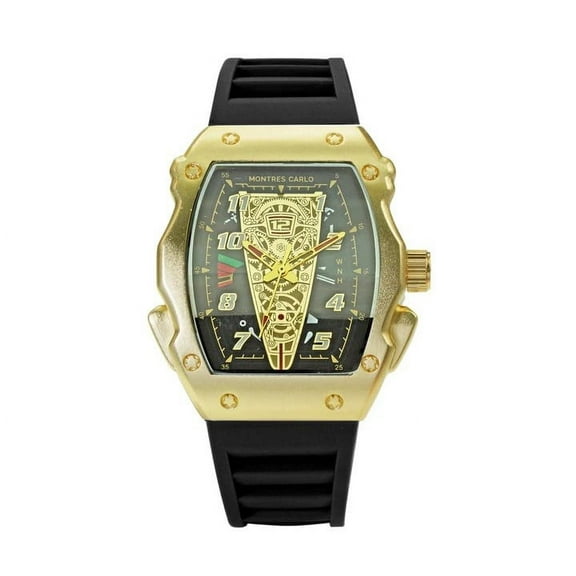 50mm Montres Carlo Men's Fashion Sport Silicone Band Clubbing Luxury Wrist Watch (Gold/Black/Black)