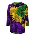 thumbnail image 4 of Cavosen Carnival Day Womens Tops 3/4 Sleeves Loose Fitting Holiday Mardi Gras Round Neck Shirts Colorful Graphic Print Blouse Festival Trendy Tops Casual Going out T-Shirts Purple 2XL, 4 of 5