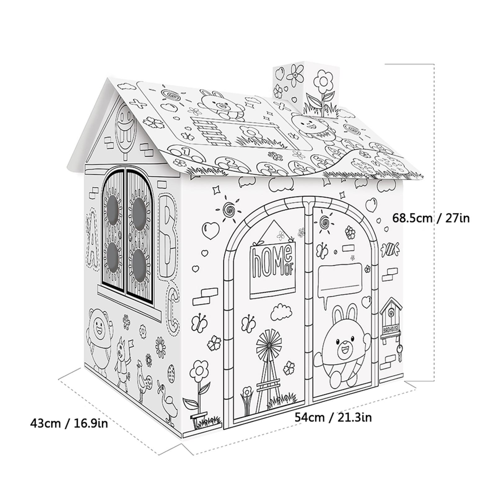 Kisdream DIY Large Cardboard Coloring Creative Crafts Play House Project Assemble and Paint Educational Toys 2.2 Feet Tall For Kids Age 2-8