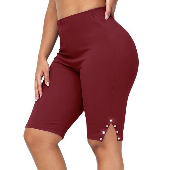 Posijego Women's Plus Size Biker Shorts Athletic Shorts High Waist Workout Running Yoga Gym Cycling Shorts with Side Slits