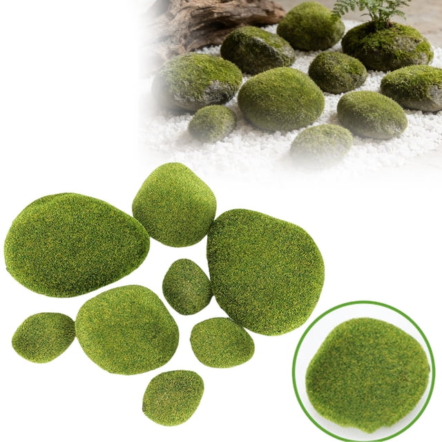 Jkkant Artificial Mossy Stone Set - Polystyrene Foam Rocks for Fairy Garden, Plant Decor, DIY Crafts (6-Pack)