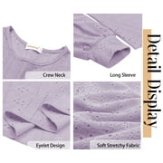 Fantaslook Eyelet Blouses for Women Dressy Casual Long Sleeve Shirts Crew Neck Fall Trendy Tops