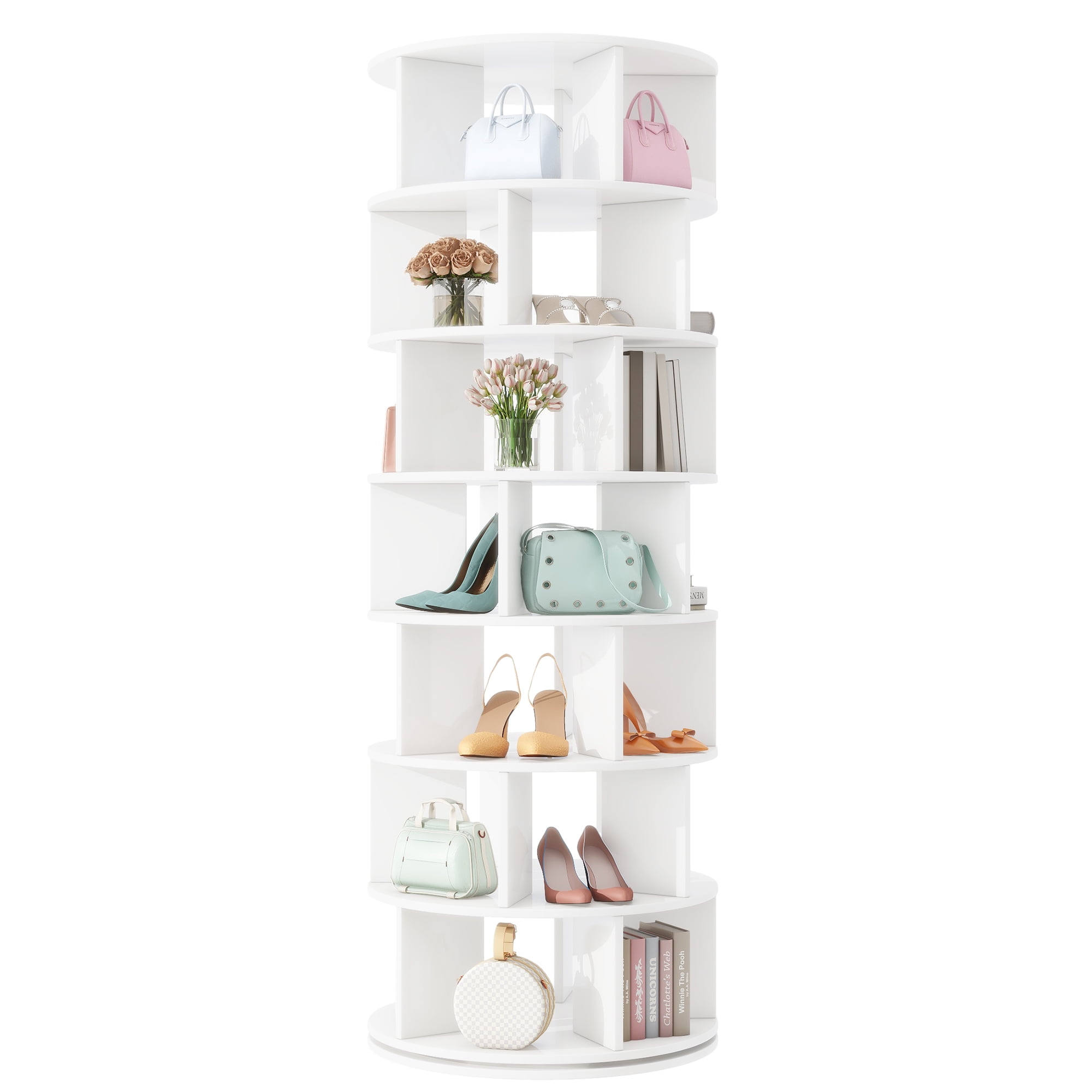 Euroco 360-Degree Rotating Shoe Rack Tower with Adjustable 7 Tiers and 35-Pair Capacity – Multifunctional Storage for Shoes, Bags, Hats, and Accessories