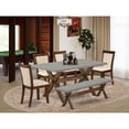 thumbnail image 2 of East West Furniture 6-Pc Table Set Contains a Rectangular Table and a Small Bench with 4 Light Beige Linen Fabric Parsons Chairs with Stylish Back - Distressed Jacobean Finish, 2 of 2