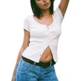 thumbnail image 3 of Y2k Camiseta básica de manga corta para mujer, camiseta sexy ajustada, cuello cuadrado, para salir de calle, 3 of 5