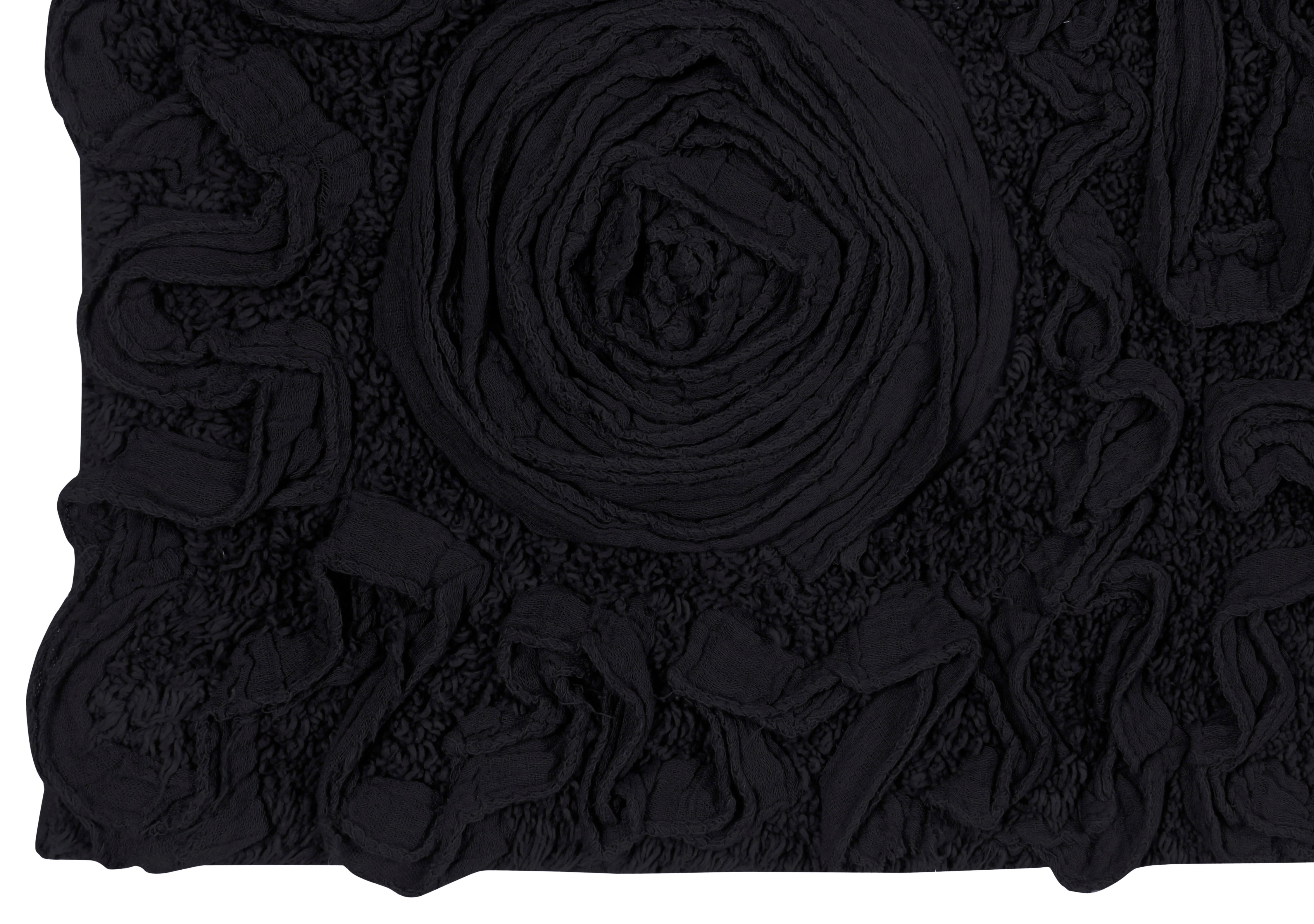 Home Weavers Bell Flower Collection 100% Cotton Non-Slip Bathroom Rug Set Machine Washable Bathroom Rug, Bath Rug, Bathroom Rug, Runner, Black Color 4 Piece Bath Rug set