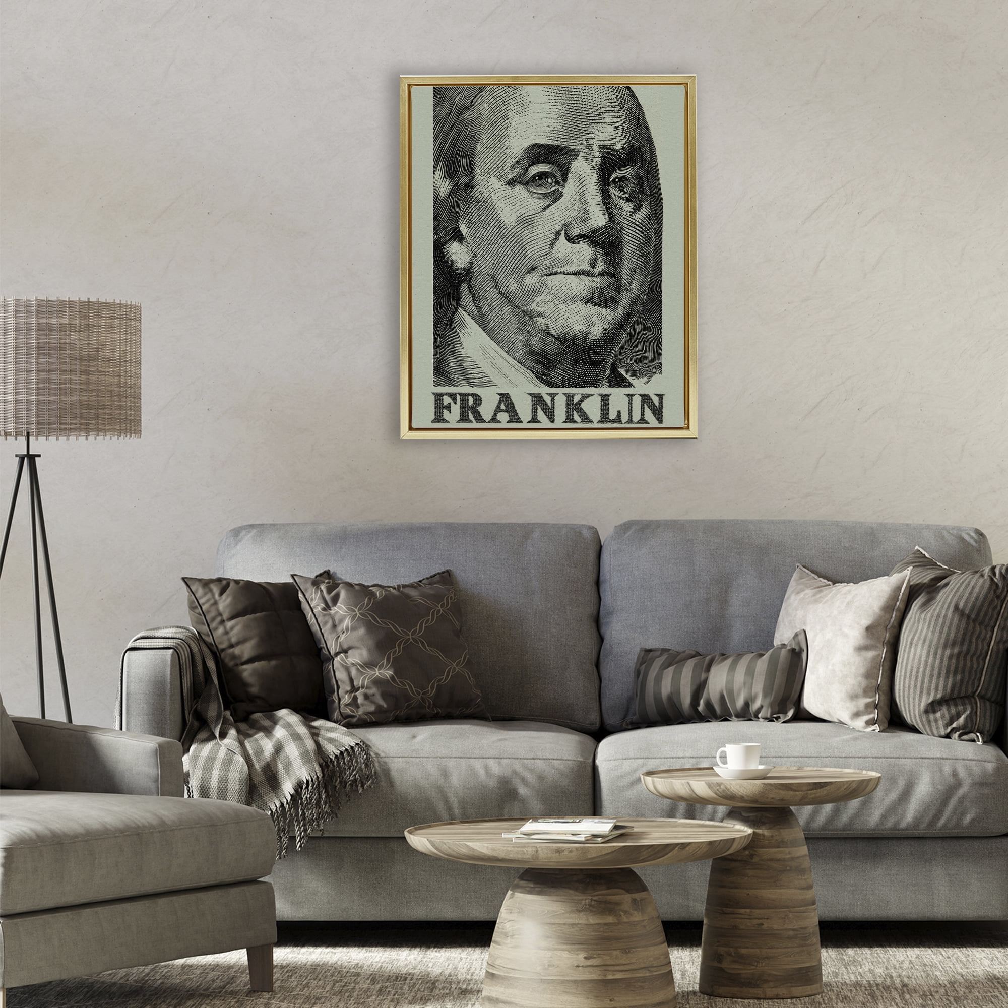 Stupell Industries Franklin's Influence Portrait Gold Framed Floater Canvas Wall Art, design by Svetlana Aleynikova