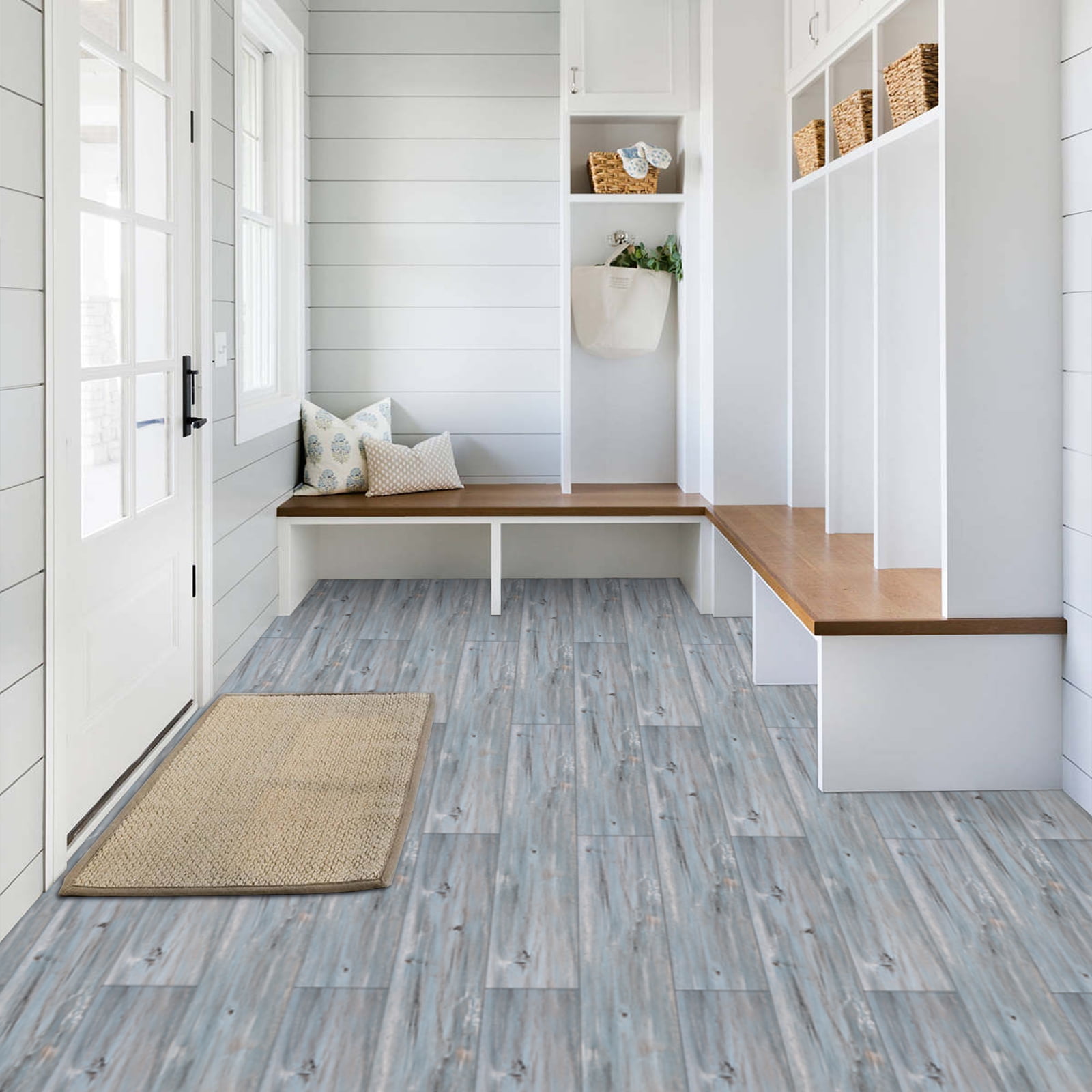UMIGGEE Vinyl Flooring 6"x36" 10 PCS/Pack Peel and Stick Floor Tiles Natural Blue Wood Grain Look Sticky Floor Tiles Peel and Stick Flooring Self Adhesive Vinyl Flooring (15 Sq. ft/Pack)