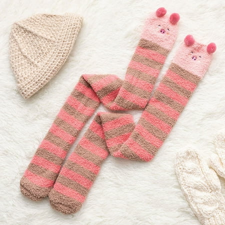 

qazqa womwn coral socks over the knee thicken warm sleeping towel striped socks