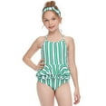 thumbnail image 7 of URMAGIC Little and Big Girls Striped One-Piece Halter Swimsuit Flounce Swimwear, 7 of 7