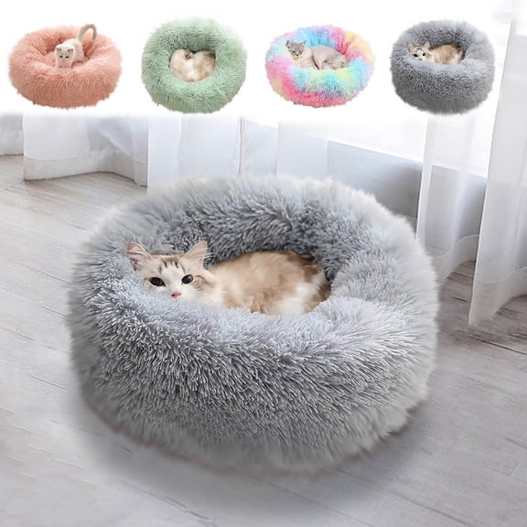 Qwtwty Round Plush Pet Bed, Soft Circular Cat Dog Bed, Raised Rim Cushioned Sleeping Nest, Cozy Rest Bed for Indoor Cats Kittens and Small‑Size Dogs