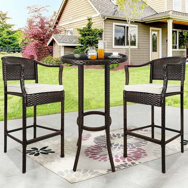 Outdoor High Top Table And Chair Patio Furniture Set With Glass Coffee Chair Patio Furniture, High Chair Patio Sets