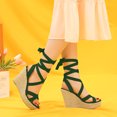 thumbnail image 2 of BLISSFUL STEP Sandales Espadrilles à Lacets à Talon Compensé à Brides pour Femme Vert US 9, 2 of 7