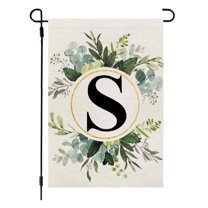 XEOVHV Garden Flag Monogram S Letter Family Last Name 12x18 Inch Double Sided Yard Flag for Outside Hanging Plants Artificial Camper Initial Decor, Small Burlap Spring Summer Floral Flag