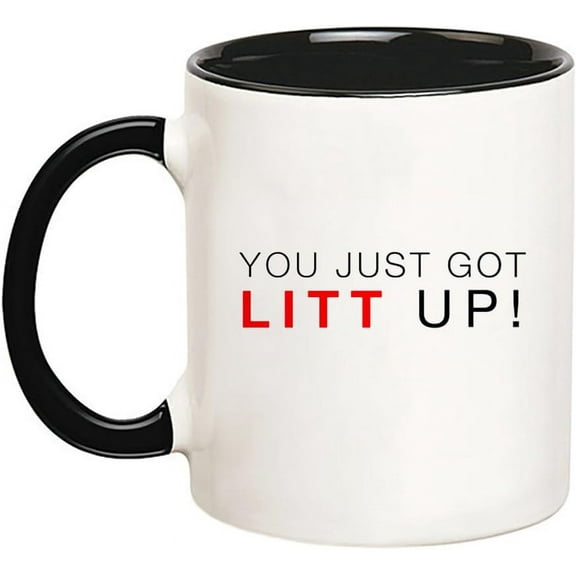 You Just Got Litt Up Mug, Suits Coffee mUG, Louis Litt, Harvey Specter, Iconic TV Quotes, 11 Oz Novelty Coffee Mug/Cup, Black