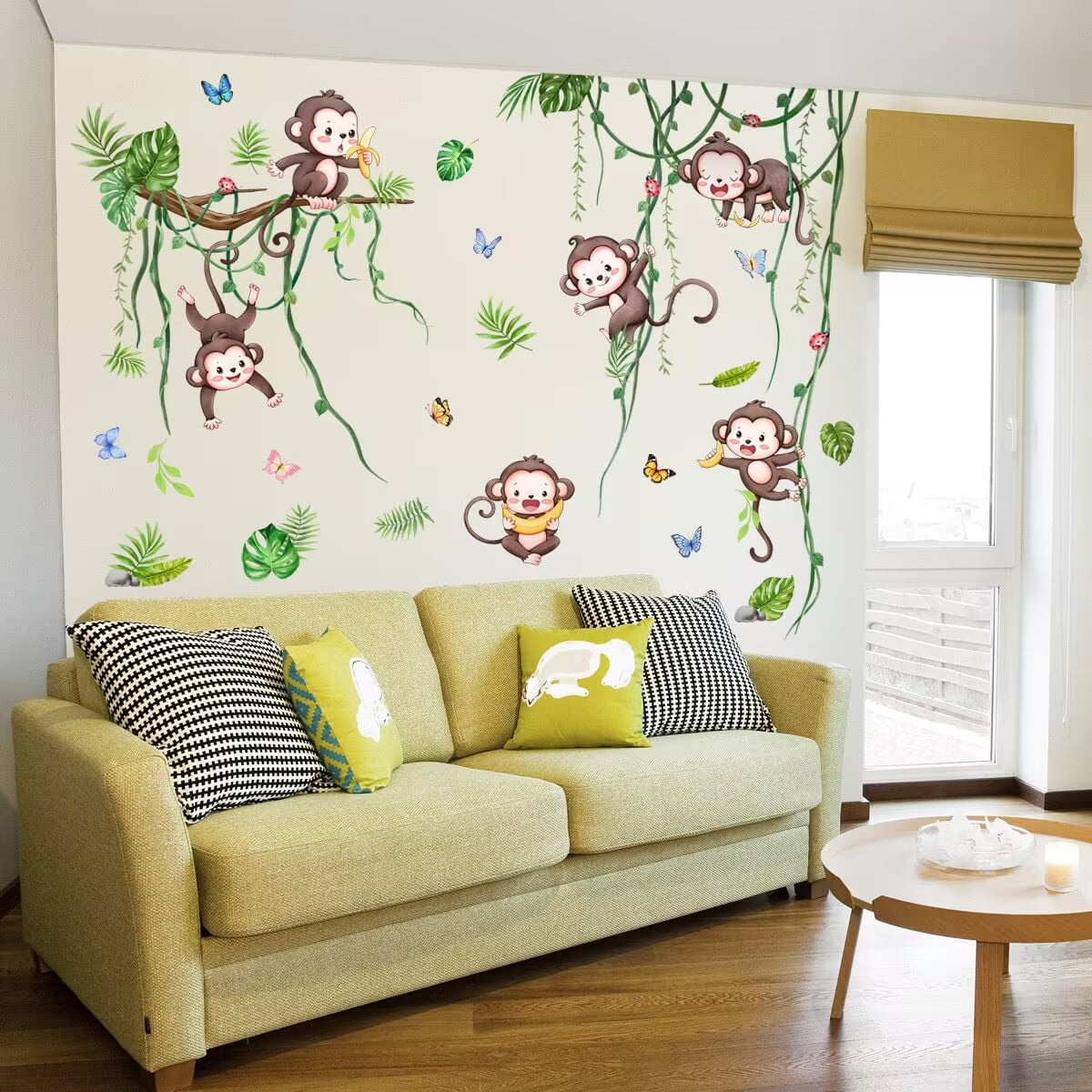Monkey Climbing Tree Wall Decals Jungle Animals Wall Stickers Monkey Wall Stickers DIY transparent wall stickers Kids Room Baby Nursery Bedroom Wall Decor