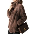 thumbnail image 3 of Bomotoo Women Casual Coat Solid Color Drawstring Jacket Winter Warm Plush Fuzzy Fleece Overcoats Brown 3XL, 3 of 4