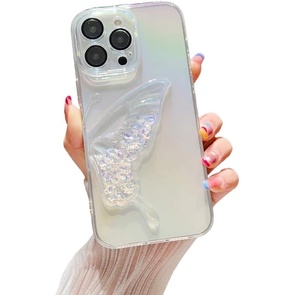 Designed for iPhone Case,Luxury Glitter Crystal Colorful Butterfly Camera Lens Protection Shockproof Protective Cover Phone Case (iPhone 11 Pro Max,White)