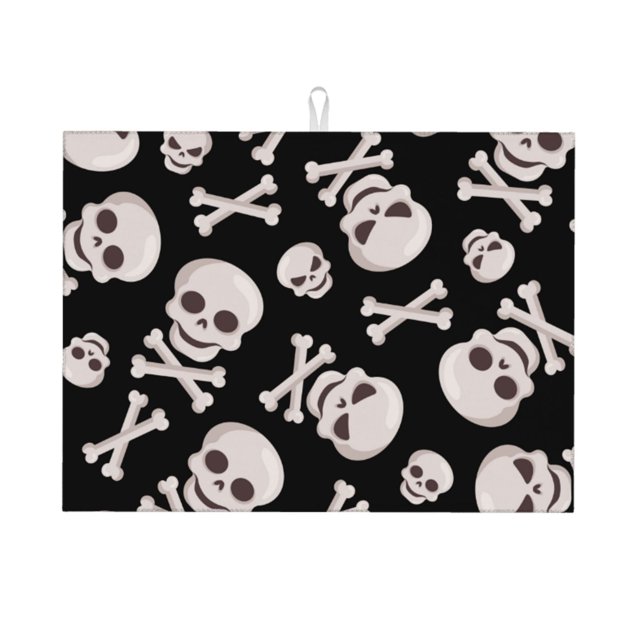 Fotbe black white Skull bone Alfombrilla de Secado para Cocina con Estampado, 18x24 Pulgadas