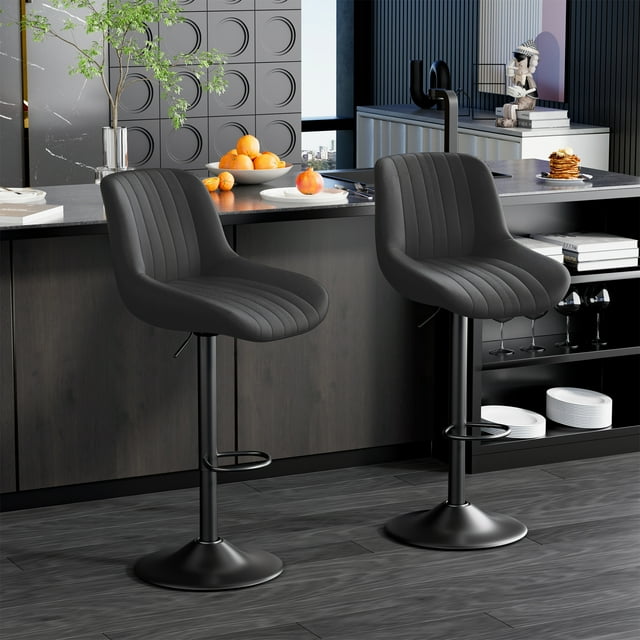 Hawsaiy Adjustable Bar Stools Set of 2, Swivel Counter Height Bar Chairs with Back, Modern Technical Fabric Barstools for Kitchen Island & Home, Black
