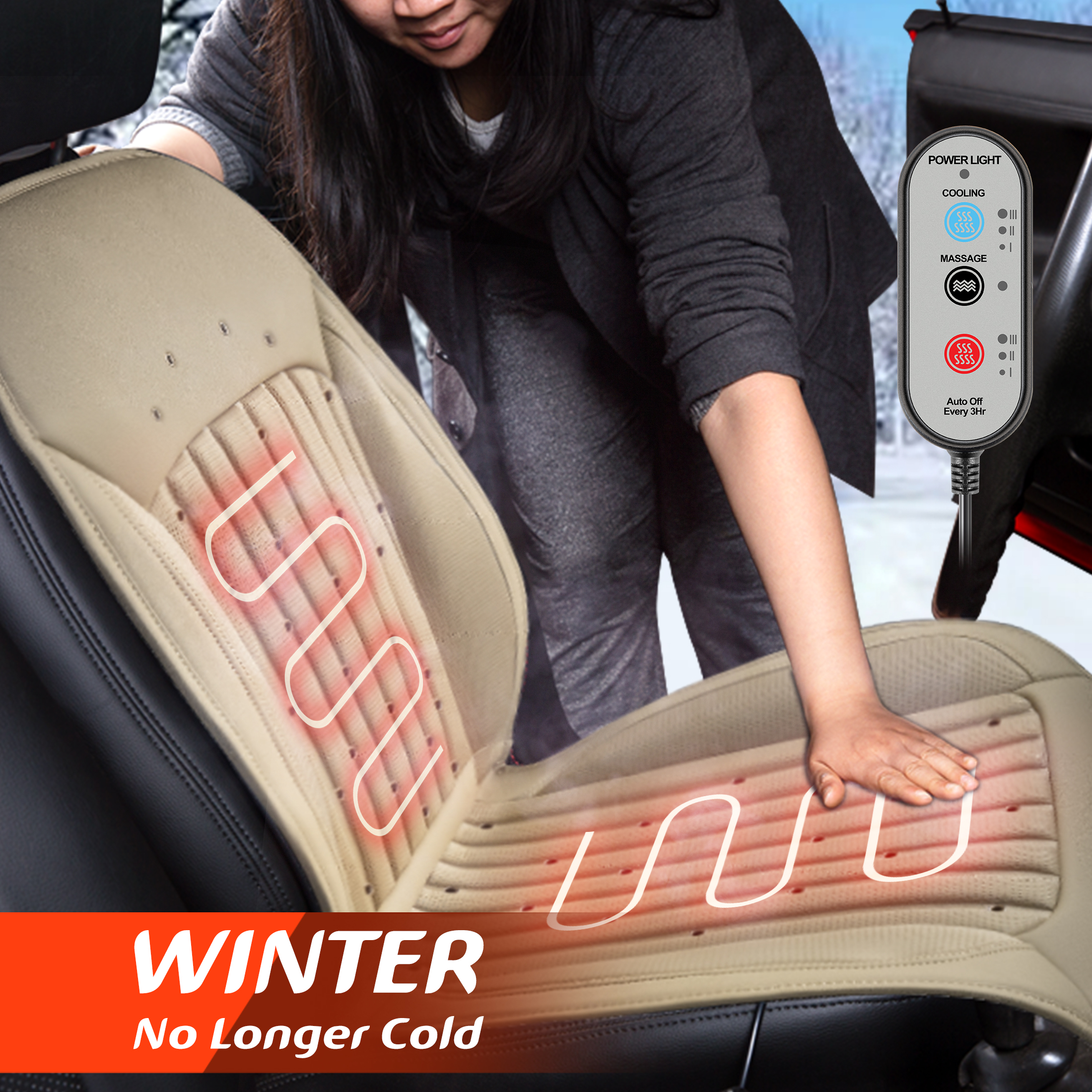 Paffenery Cooling and Heated Seat Cover Front Seat, 12V-24V Ventilated Cooling Car Seat Cushion, Cooled Seat Cover for Car SUV Truck Universal Fit, Fashion Beige