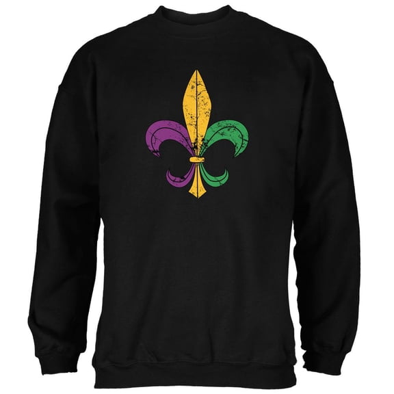 Mardi Gras Fleur De Lis Distressed Black Adult Sweatshirt - Large
