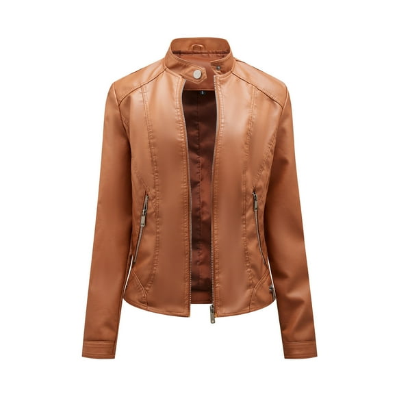 jovati Womens Winter Coats Long Womens Warm Long Sleeve Jacket Slim Winter Parkas Faux Leather Hoodless Coats