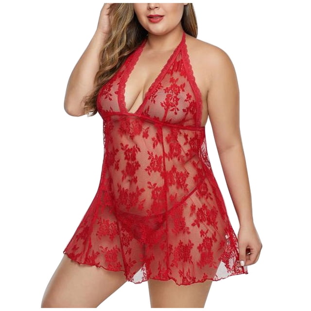 Gibobby Lencería para sexo Pijama Camisola de encaje Ropa interior de encaje sexy Camisón Lencería Falda Mujeres Íntimos sexy (Rojo, S)