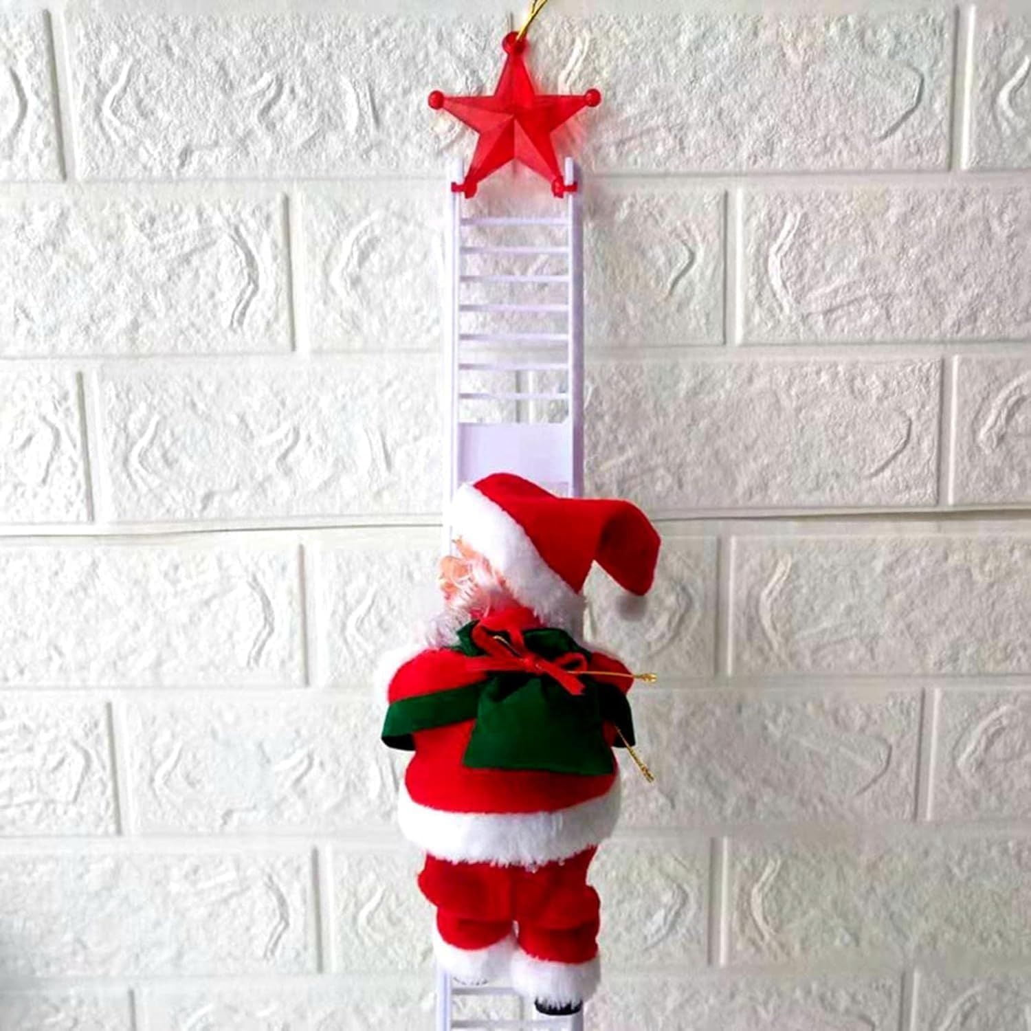 Christmas Electric Climbing Santa with Music & LED Light, Electric Climbing Ladder Santa Claus Doll for Xmas Tree Decorations Hanging Christmas Ornaments Tree Decor Holiday Party Gift