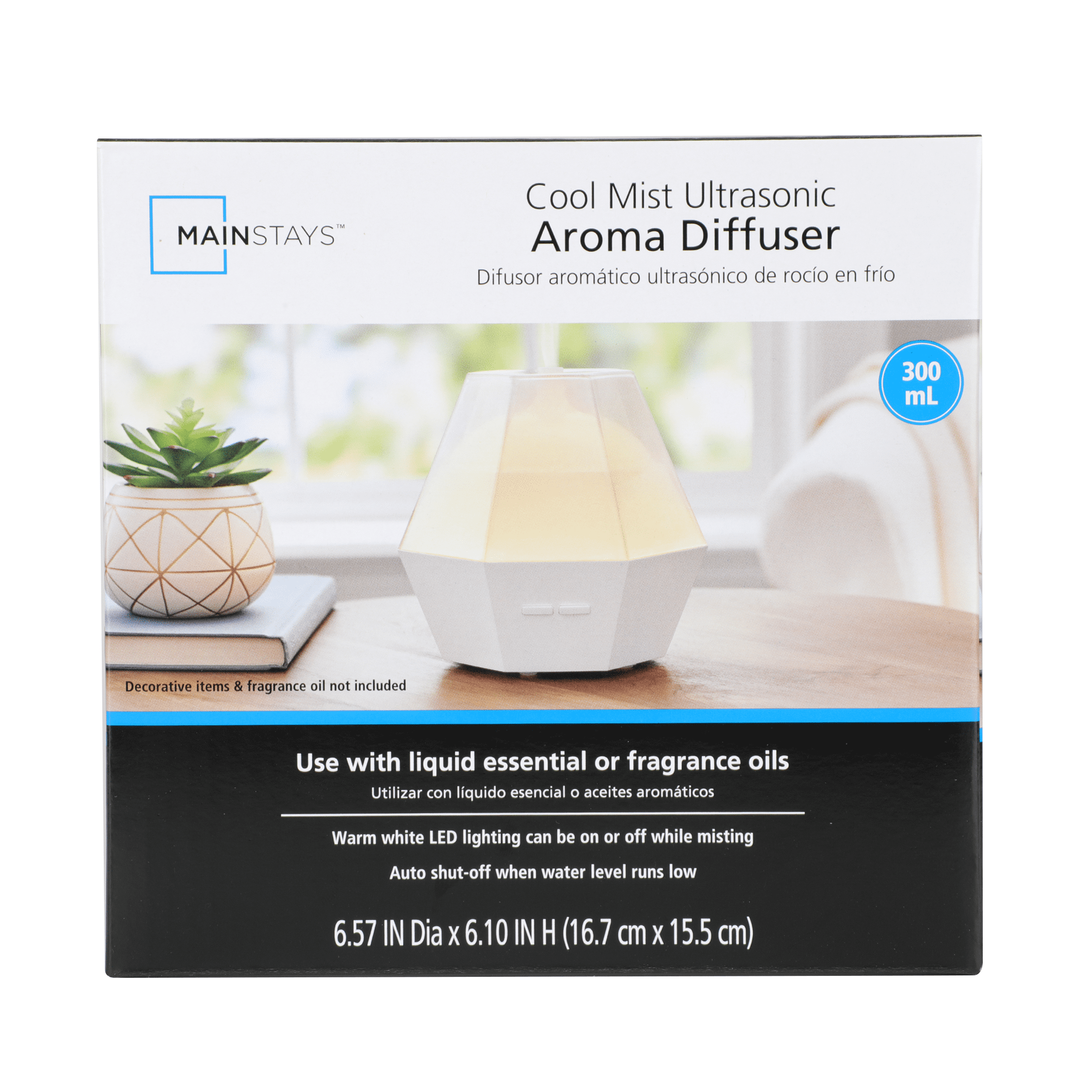Mainstays Cool Mist Ultrasonic Oil Diffuser, Iridescent, 300 mL