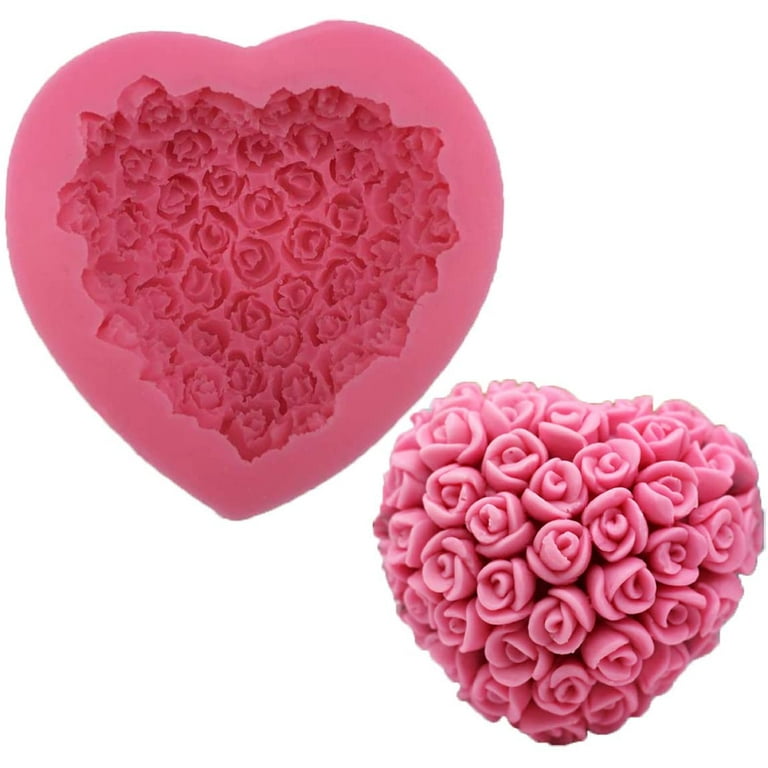 Silicone 3D Rose Flower Love Heart Shape Mold DIY Fondant Sugar Pudding Soap  Candle Mould for Wedding Valentine Cake Chocolate Dessert Cookie Mousse  Cheesecake Decorating 