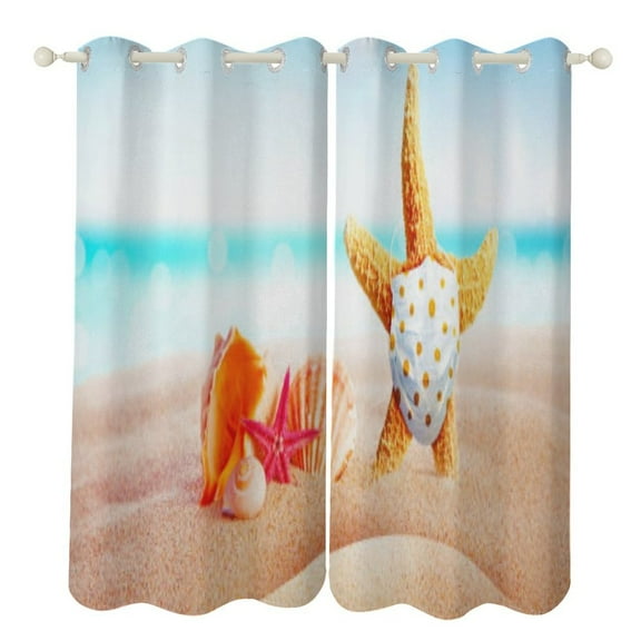 Sunshine Beach Starfish Curtains Watercolor Theme Window Curtains Grommet Blackout Drapes for Living Room Bedroom