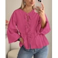thumbnail image 3 of PRETTYGARDEN Women's Spring Fall Babydoll Peplum Blouse Shirt Puff Long Sleeve Bow Tie Front Trendy Cute Y2K Going Out Tops, 3 of 9