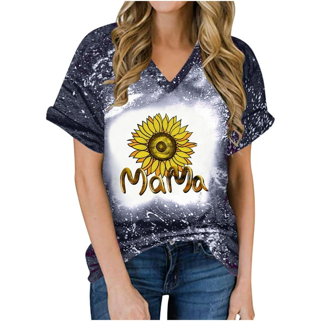 Birdeem Femmes Mode Imprimé Décontracté Col en V Manches Courtes T-Shirt Ample Blouse Hauts