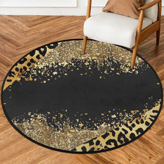 CURLYOOT Round Rug 3ft Brown Leopard Cheetah Area Rug, Washable Circle Mat Non Slip Floor Carpet Mat, Soft Indoor Rugs for Entryway Living Room Dining Room Bedroom